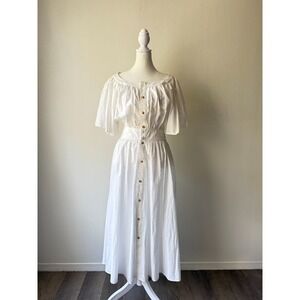 Ciao‎ Lucia Anna Dress Ivory Cotton Puff Sleeve Romantic Cottagecore Midi NWT S
